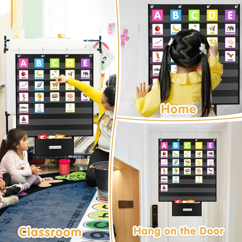 ALSLEA Standard Pocket Chart for Classroom 28"x28" Large 7 Pocket Charts with Card Storage Bag Sentence Strip Holder for Word Wall, Sight Words, Cards, Calendar, Daily Visual Schedule (Black) - Image 5